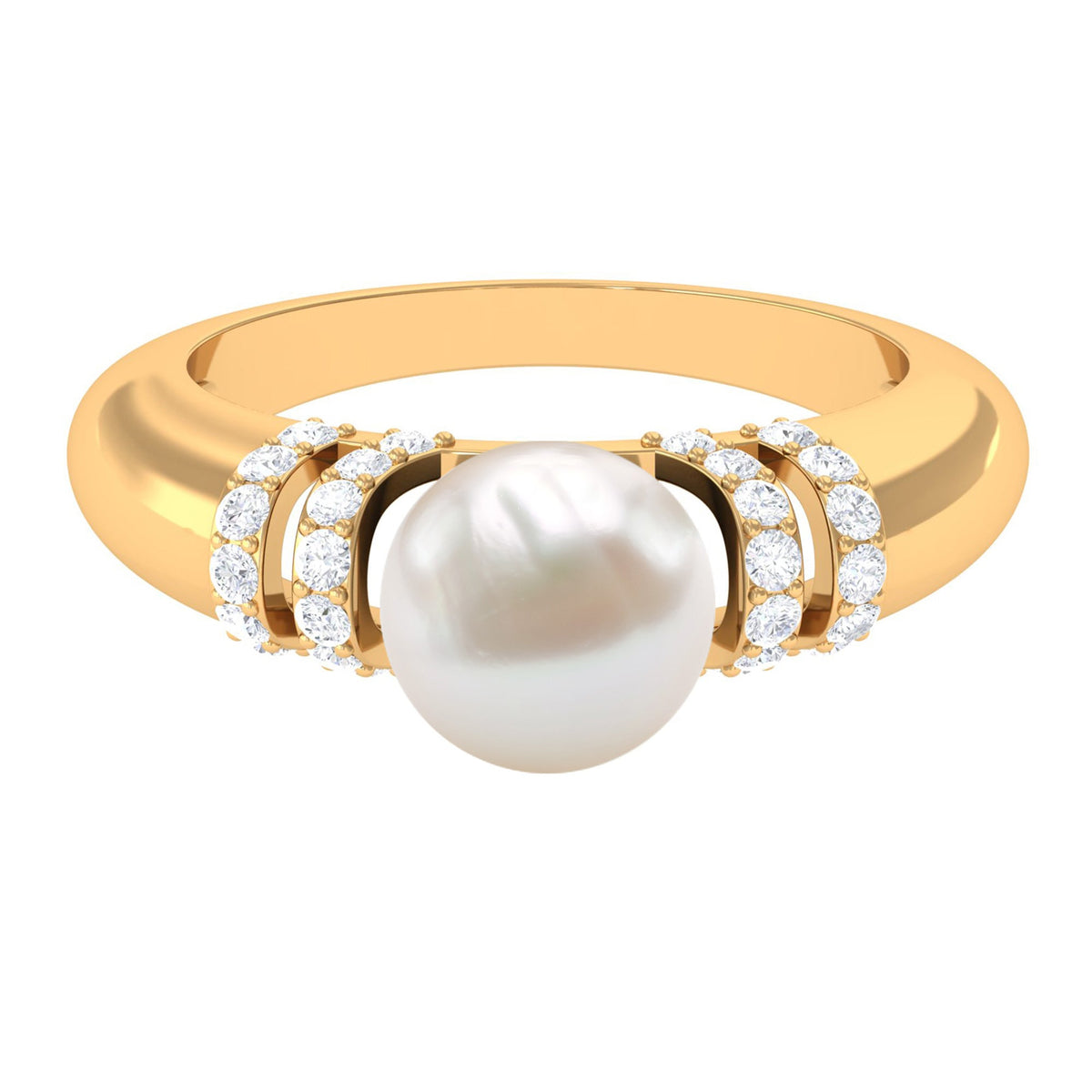 7.48 carat freshwater pearl solitaire engagement ring with diamond setting by Rosec Jewels, showcasing elegant craftsmanship.