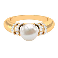 7.48 carat freshwater pearl solitaire engagement ring with diamond setting by Rosec Jewels, showcasing elegant craftsmanship.