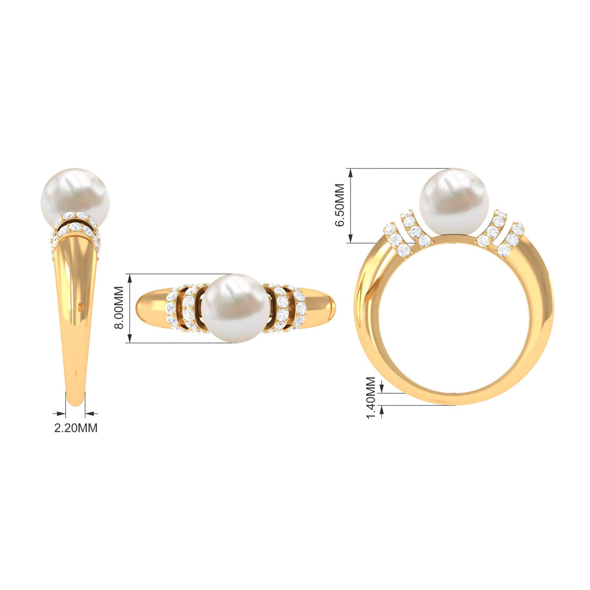 Rosec Jewels 7.48 Carat freshwater pearl solitaire engagement ring with diamond, showcasing a classic design and elegant craftsmanship.