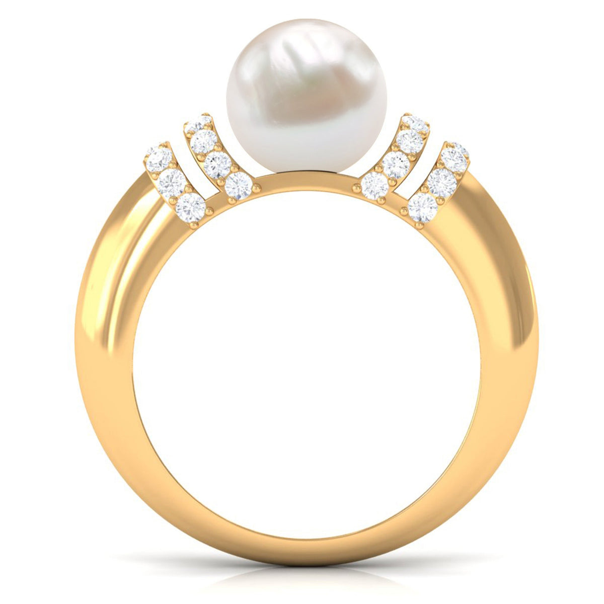 Freshwater pearl solitaire engagement ring with diamond accent, showcasing a Rosec Jewels ring with a 7.48-carat pearl and elegant design.