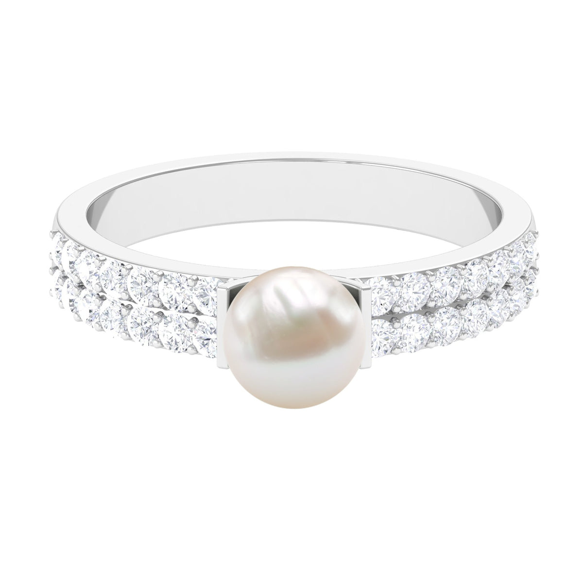 2 Carat Freshwater Pearl Engagement Ring with Diamond