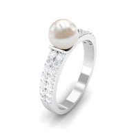 2 Carat Freshwater Pearl Engagement Ring with Diamond