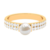 2 Carat Freshwater Pearl Engagement Ring with Diamond