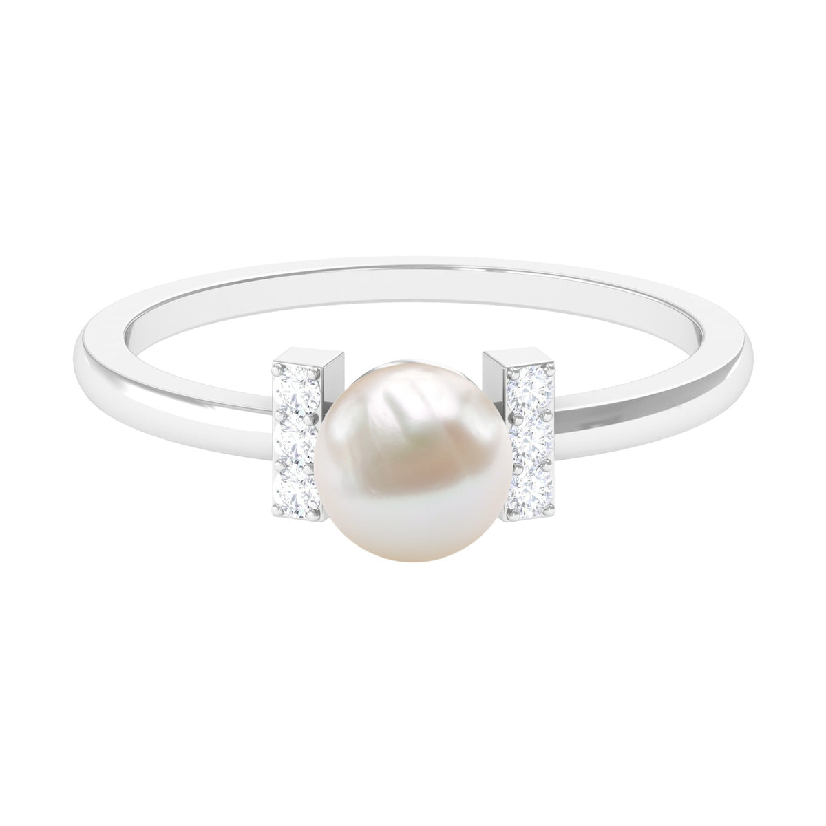 Cultured 2 Carat Freshwater Pearl Solitaire Engagement Ring with Diamond