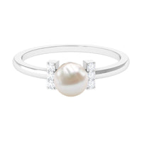 Cultured 2 Carat Freshwater Pearl Solitaire Engagement Ring with Diamond