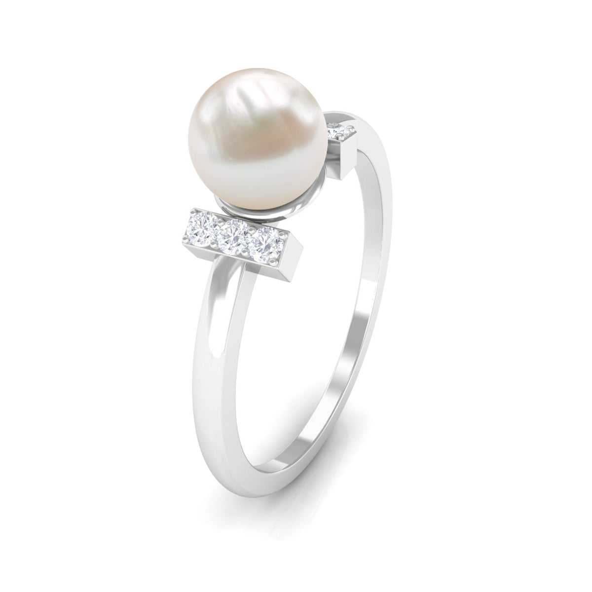 Cultured 2 Carat Freshwater Pearl Solitaire Engagement Ring with Diamond