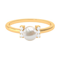 Cultured 2 Carat Freshwater Pearl Solitaire Engagement Ring with Diamond