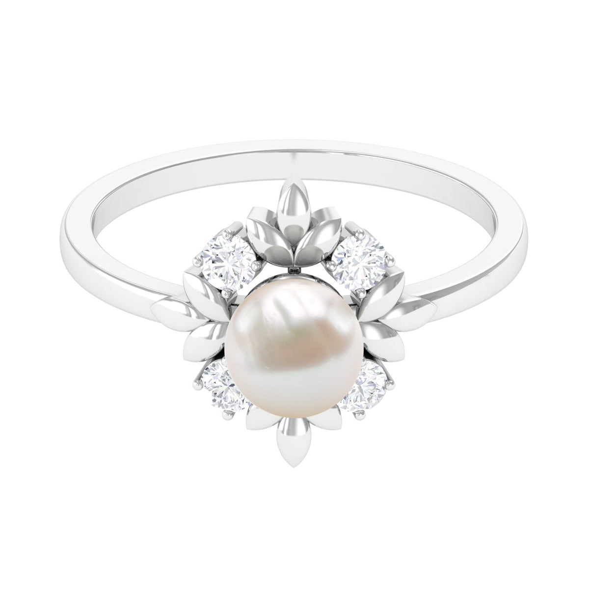 Nature Inspired 2 Carat Freshwater Pearl Engagement Ring with Diamond