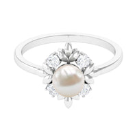 Nature Inspired 2 Carat Freshwater Pearl Engagement Ring with Diamond