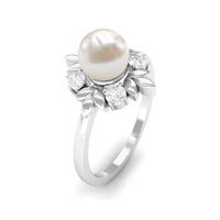 Nature Inspired 2 Carat Freshwater Pearl Engagement Ring with Diamond