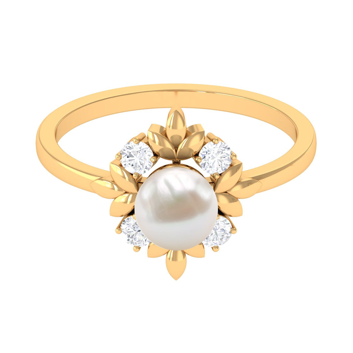 Nature Inspired 2 Carat Freshwater Pearl Engagement Ring with Diamond