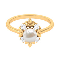 Nature Inspired 2 Carat Freshwater Pearl Engagement Ring with Diamond