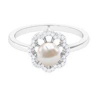 Cultured 2 Carat Freshwater Pearl Flower Engagement Ring with Diamond