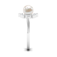 Cultured 2 Carat Freshwater Pearl Flower Engagement Ring with Diamond