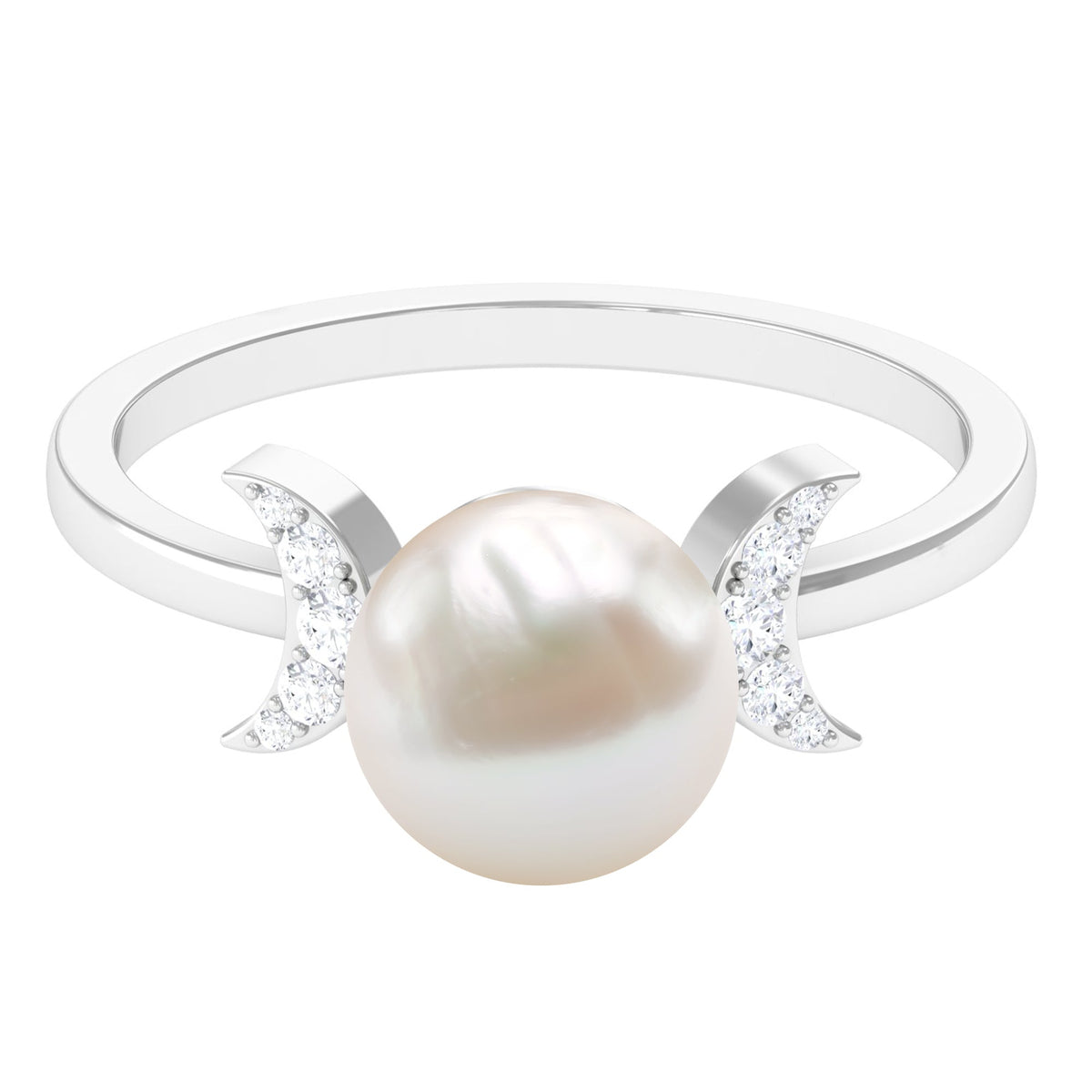 Natural 7.4 carat freshwater pearl solitaire engagement ring with diamond accents, featuring a rose gold band from Rosec Jewels.