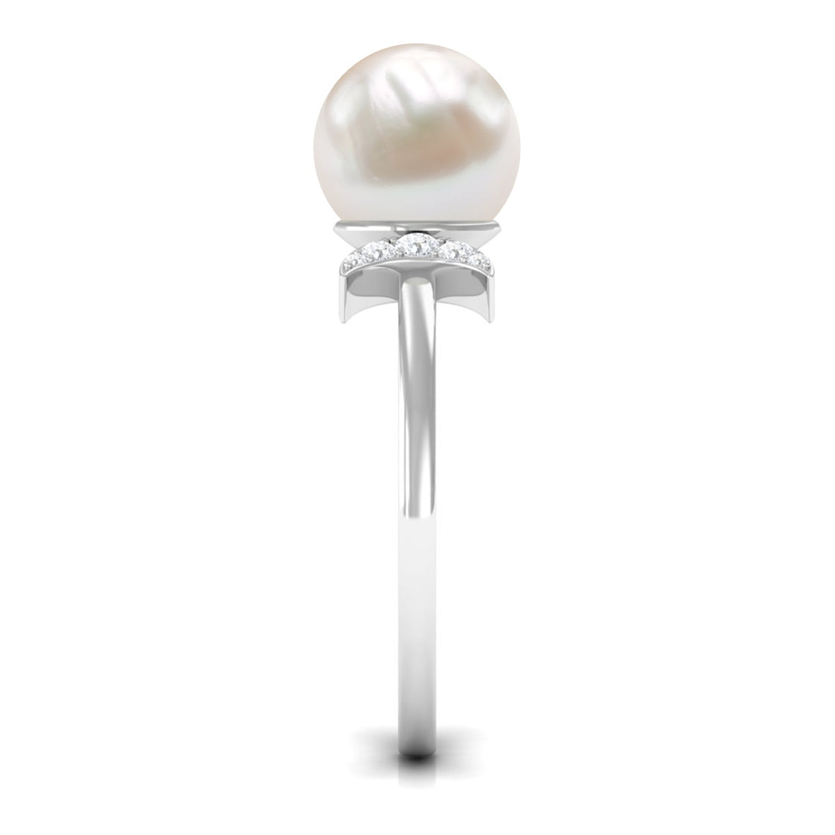 Natural 7.4 carat freshwater pearl solitaire engagement ring with diamond, featuring a rose gold band by Rosec Jewels.