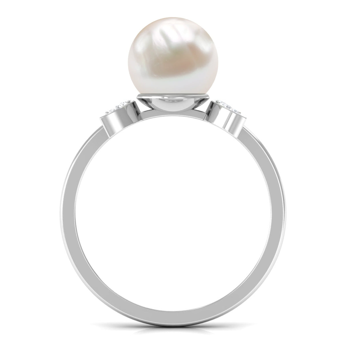 Natural 7.4 carat freshwater pearl solitaire engagement ring with diamond accents by Rosec Jewels, showcasing an elegant ring design.