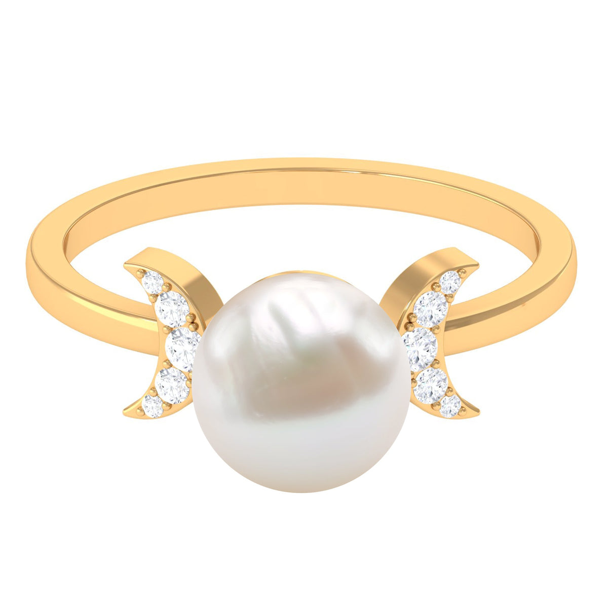 Natural 7.4 carat freshwater pearl solitaire engagement ring with diamond accents by Rosec Jewels, featuring a elegant gold band.