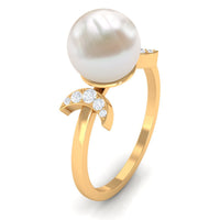Natural 7.4 carat freshwater pearl solitaire engagement ring with diamond accents by Rosec Jewels, showcasing a elegant ring design.