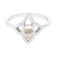 Rosec Jewels 2 Carat Freshwater Pearl flower engagement ring with diamond, featuring intricate floral design and elegant craftsmanship.
