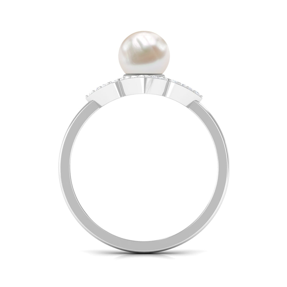 Rosec Jewels 2 Carat Freshwater Pearl Flower Engagement Ring with Diamond, featuring a pearl centerpiece and intricate floral design.