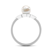 Rosec Jewels 2 Carat Freshwater Pearl Flower Engagement Ring with Diamond, featuring a pearl centerpiece and intricate floral design.
