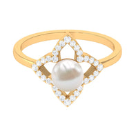 Rosec Jewels 2 Carat Freshwater Pearl flower engagement ring with diamond, featuring intricate floral design and elegant craftsmanship.