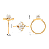 Rosec Jewels 2 Carat Freshwater Pearl Flower Engagement Ring with Diamond, featuring a pearl centerpiece and intricate floral design.