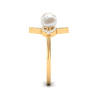 Rosec Jewels 2 Carat Freshwater Pearl flower engagement ring with diamond accents, featuring intricate floral design and elegant craftsmanship.