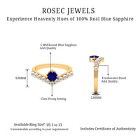 Blue sapphire and freshwater pearl chevron ring from Rosec Jewels, showcasing the elegant 2 CT solitaire design.