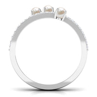 Cultured Freshwater Pearl Wedding Band Ring with Diamond