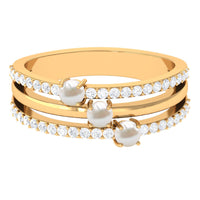 Cultured Freshwater Pearl Wedding Band Ring with Diamond