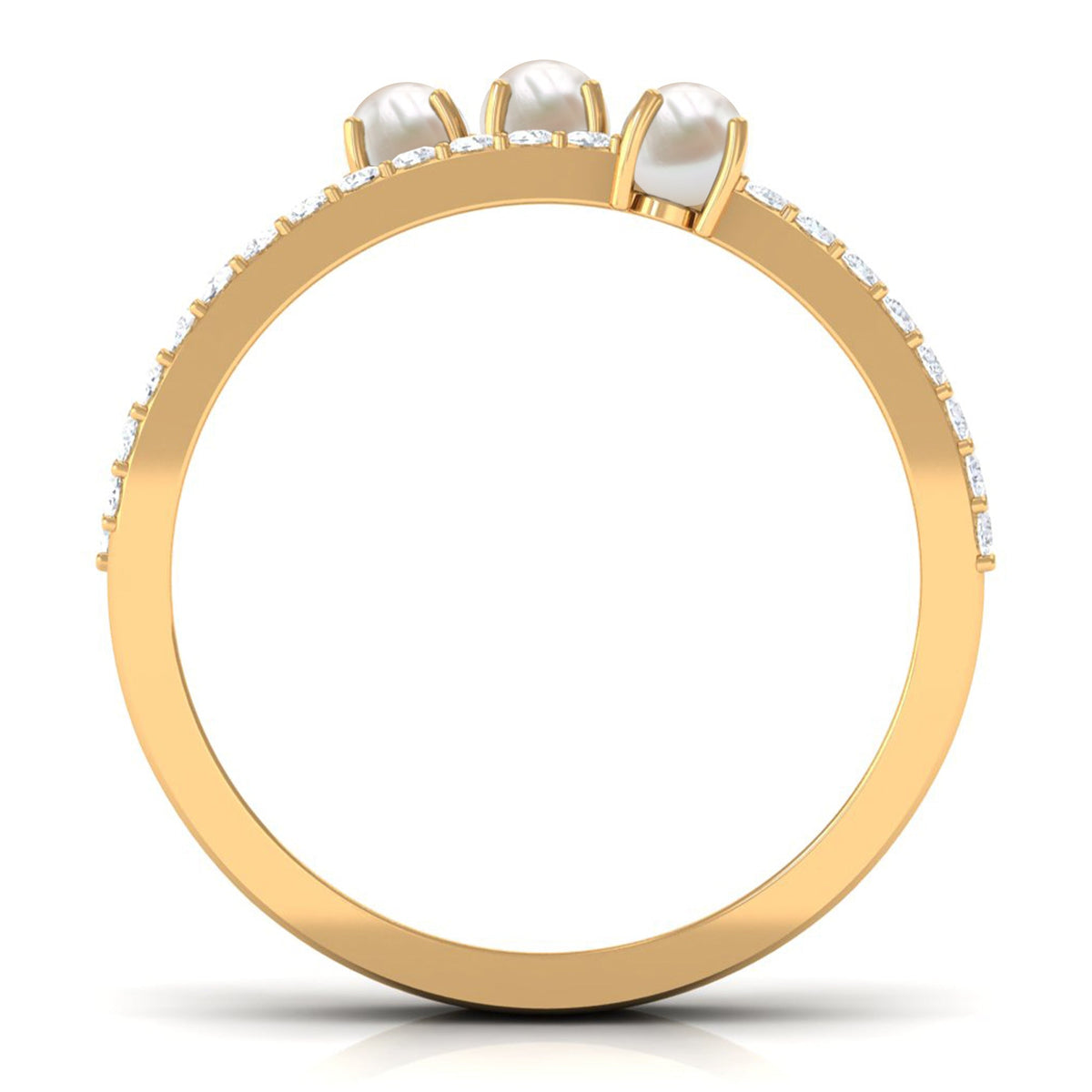 Cultured Freshwater Pearl Wedding Band Ring with Diamond