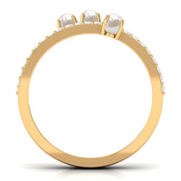 Cultured Freshwater Pearl Wedding Band Ring with Diamond