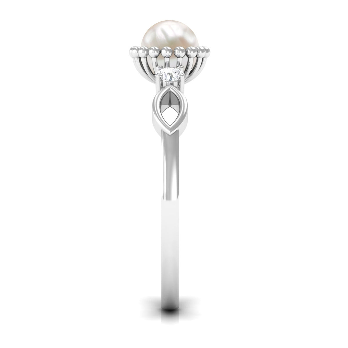 Natural 2 Carat freshwater pearl engagement ring with diamond accents, crafted by Rosec Jewels, showcasing a elegant, timeless design.