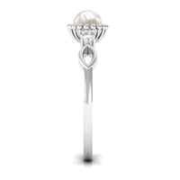 Natural 2 Carat freshwater pearl engagement ring with diamond accents, crafted by Rosec Jewels, showcasing a elegant, timeless design.
