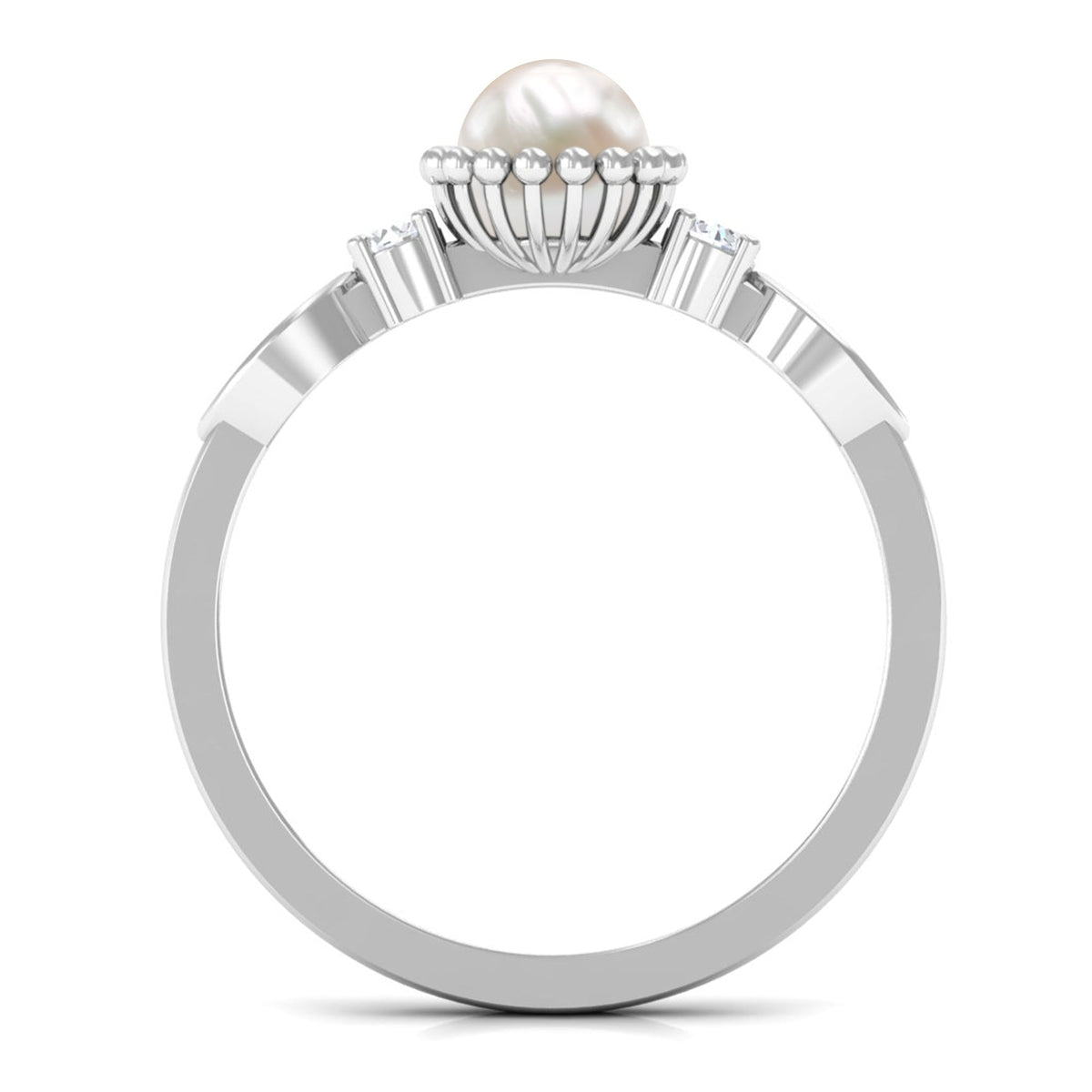 Natural 2 Carat freshwater pearl engagement ring with diamond accents by Rosec Jewels, showcasing elegant ring design.