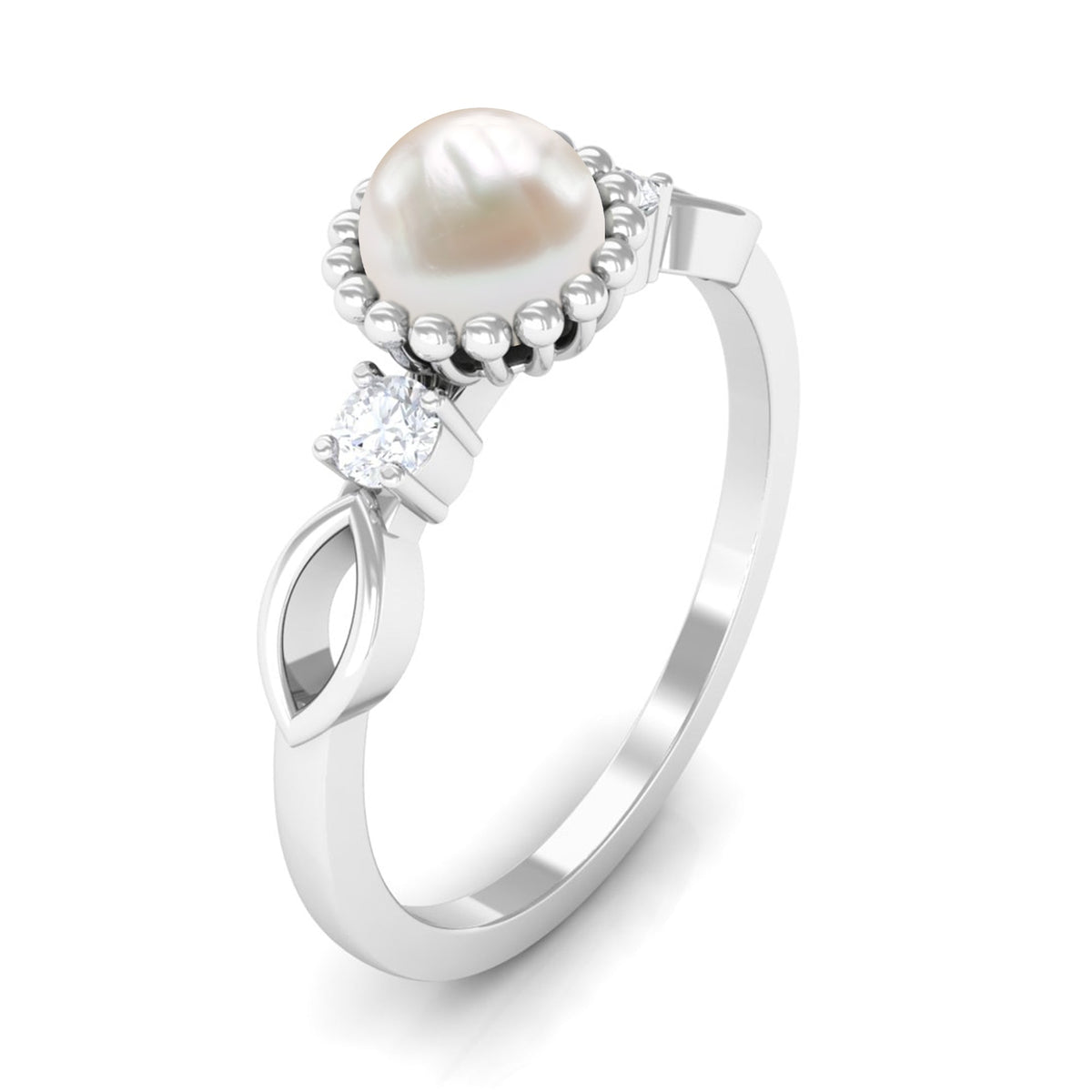 Natural 2 Carat freshwater pearl engagement ring with diamond accents by Rosec Jewels, featuring a classic gold band and elegant design.