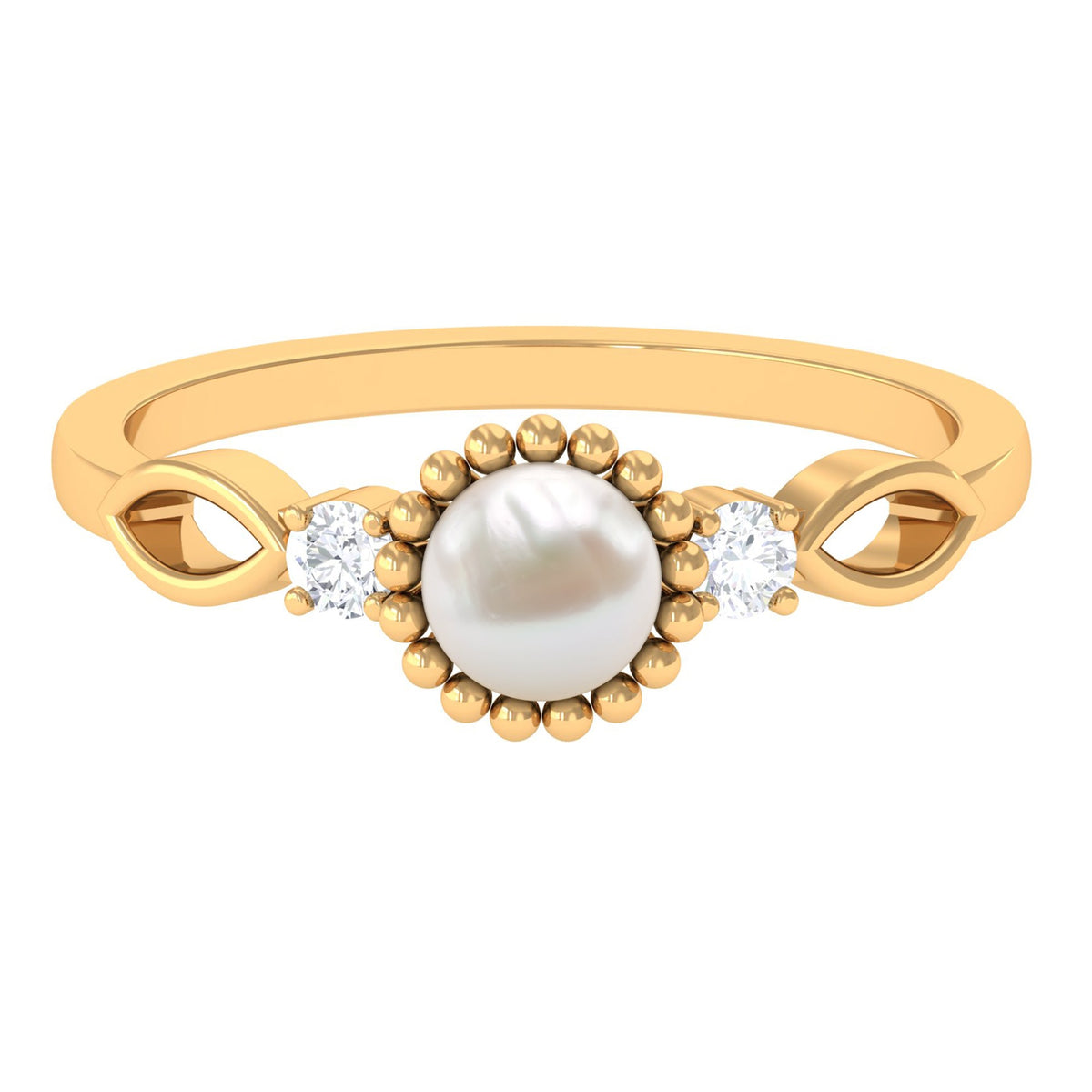 Natural 2 carat freshwater pearl engagement ring with diamond accents by Rosec Jewels, showcasing the elegant ring design.