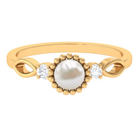 Natural 2 carat freshwater pearl engagement ring with diamond accents by Rosec Jewels, showcasing the elegant ring design.