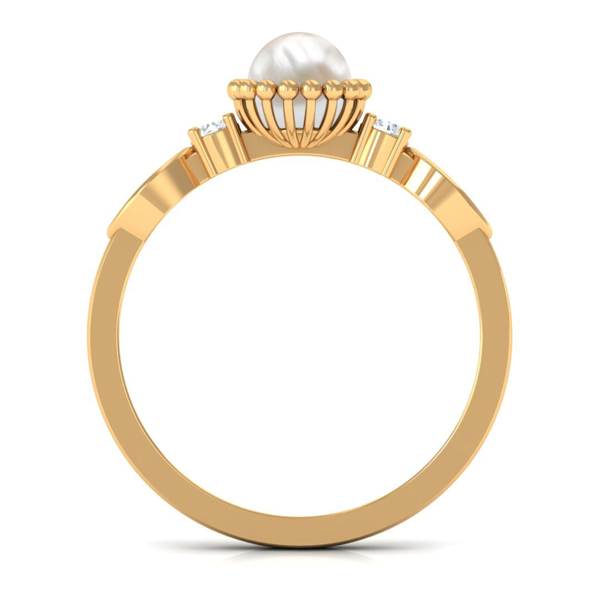 Natural 2 Carat freshwater pearl engagement ring with diamond accents, crafted by Rosec Jewels, showcasing elegant ring design.