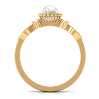 Natural 2 Carat freshwater pearl engagement ring with diamond accents, crafted by Rosec Jewels, showcasing elegant ring design.