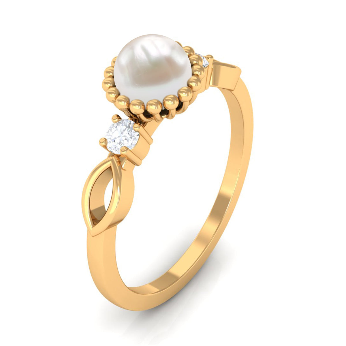 Natural 2 Carat freshwater pearl engagement ring with diamond accents from Rosec Jewels, showcasing elegant design and craftsmanship.