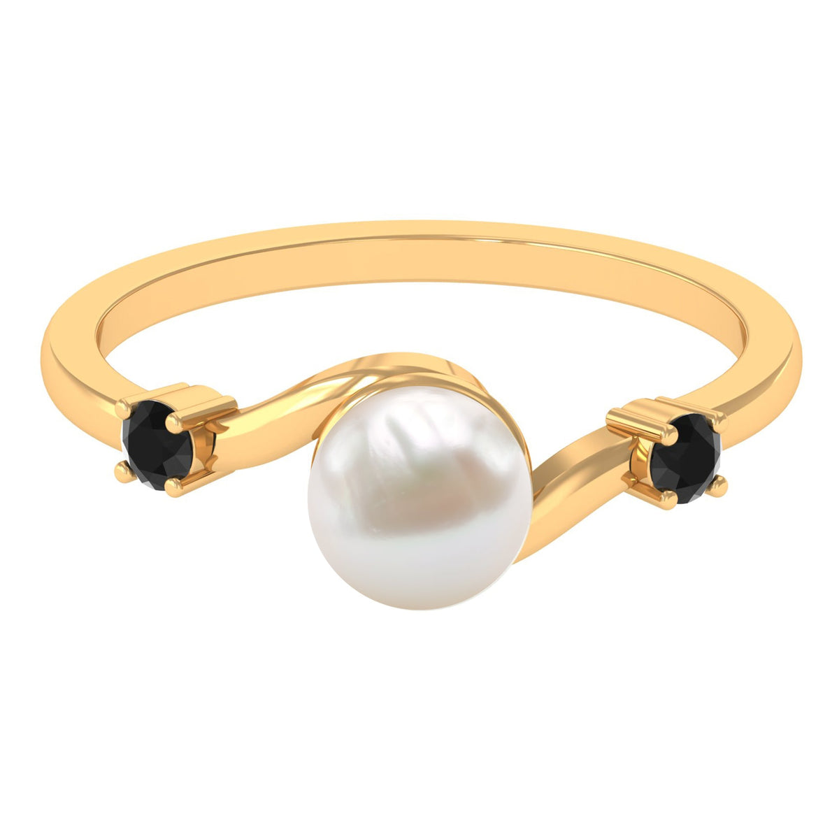Rosec Jewels 2 Carat freshwater pearl bypass engagement ring with black diamond accents, showcasing elegant design and sparkling gemstones.