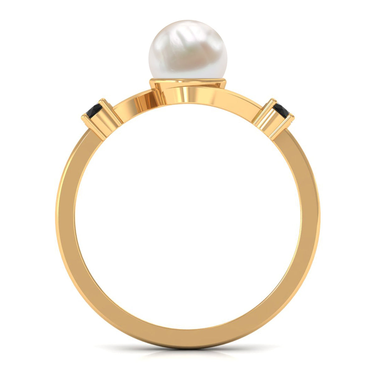 Two-carat freshwater pearl bypass engagement ring with black diamond accents by Rosec Jewels, featuring elegant pearl and dark gemstone details.