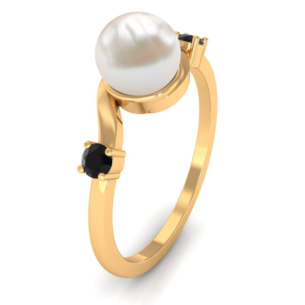 Freshwater pearl bypass engagement ring with black diamond from Rosec Jewels, featuring elegant 2-carat pearl and dark gemstone accents.