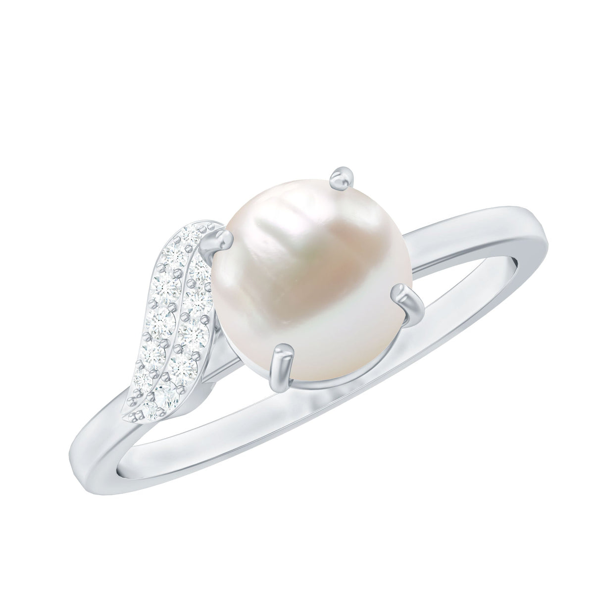 Rosec Jewels cultured 3 carat freshwater pearl solitaire engagement ring with a diamond setting, showcasing elegant jewelry craftsmanship.