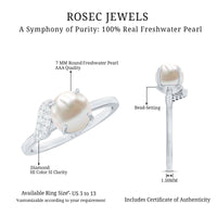 Rosec Jewels cultured 3-carat freshwater pearl solitaire engagement ring with diamond accent on a sleek ring band