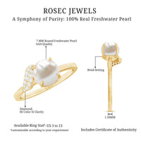 Cultured 3 Carat freshwater pearl solitaire engagement ring with diamond accent from Rosec Jewels, showcasing the elegant ring design.