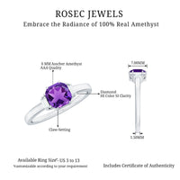 Natural 1.3 Carat Amethyst Asscher Cut Engagement Ring with Diamond setting, showcasing the elegant ring design and gemstone details.